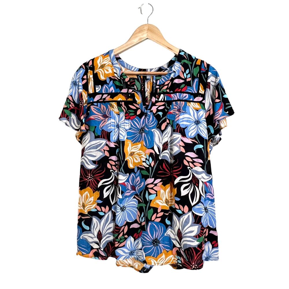 Daniel Rainn Women’s Short Sleeve Boho Floral Multicolor Peasant Blouse Medium